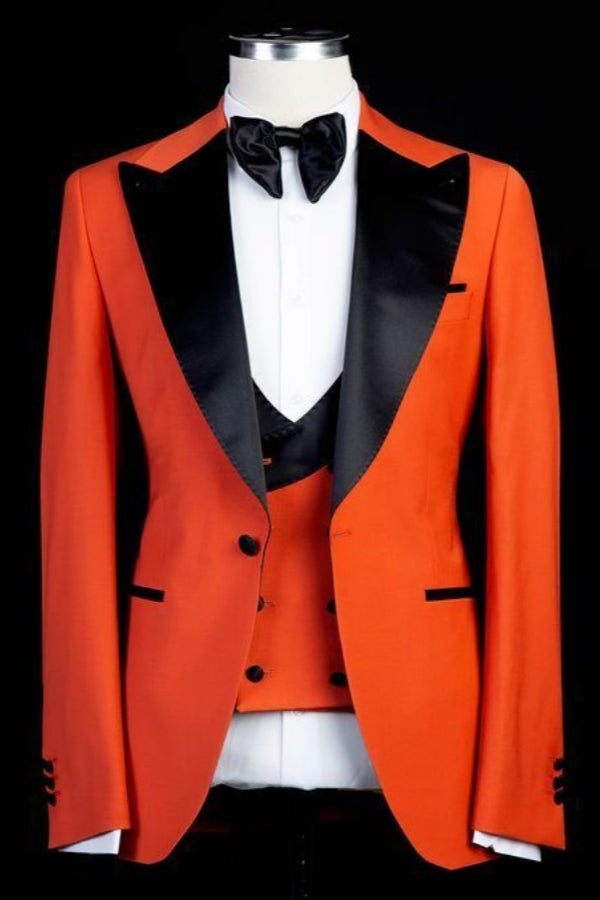 Orange Chic 3 Pieces Peaked Lapel Prom Suits