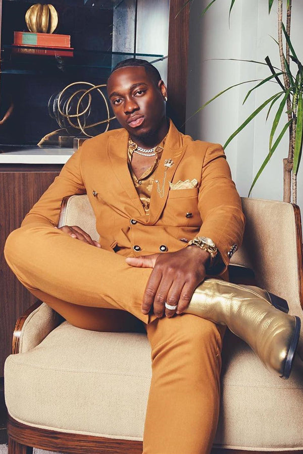 Caramel Brown Double Breasted Peaked Lapel Prom Men Suits