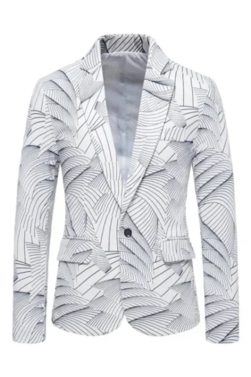 Printed Notched Lapel Slim Fit One Button Men's Blazer