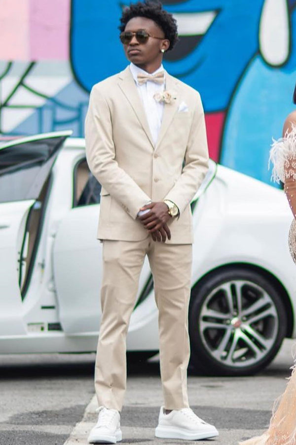 Best Fitted Beige Notched Lapel Slim Fit Prom Men Suits