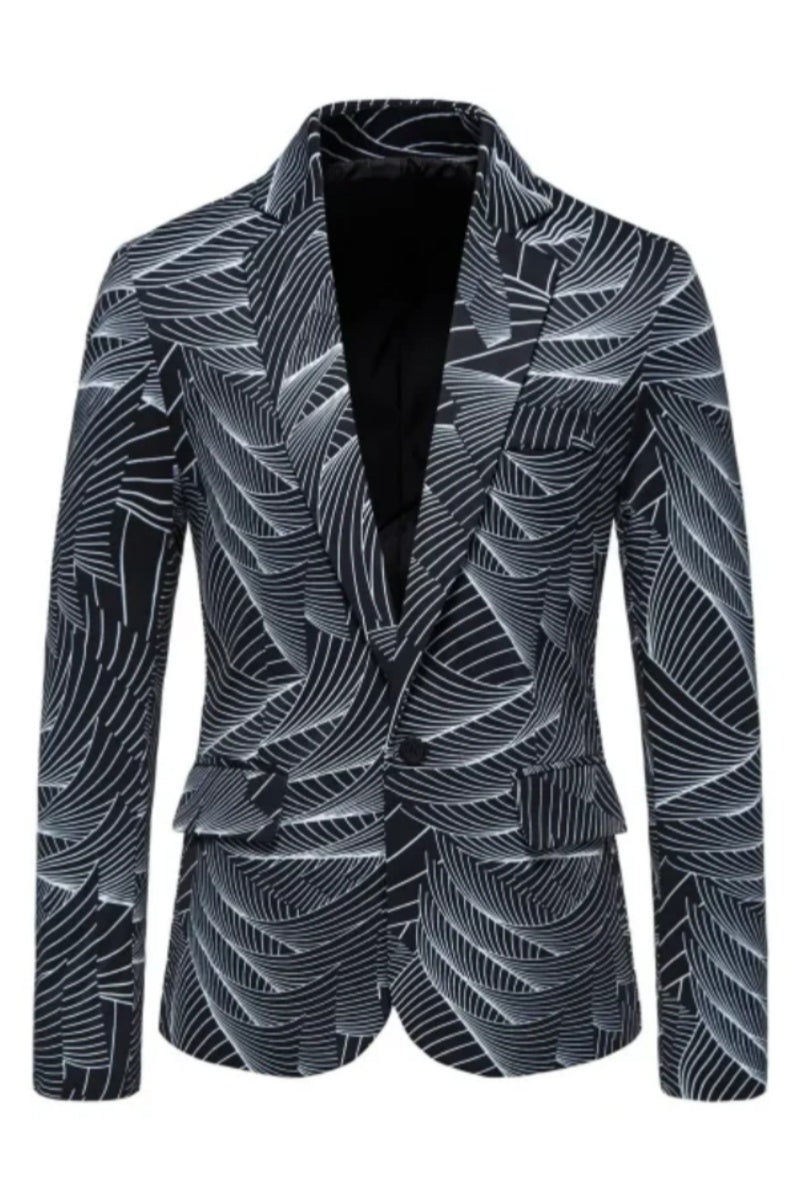 Printed Notched Lapel Slim Fit One Button Men's Blazer