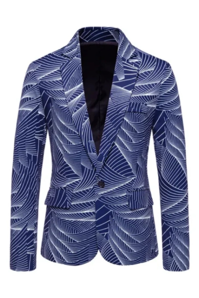 Printed Notched Lapel Slim Fit One Button Men's Blazer