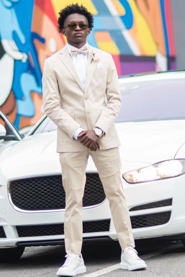 Best Fitted Beige Notched Lapel Slim Fit Prom Men Suits