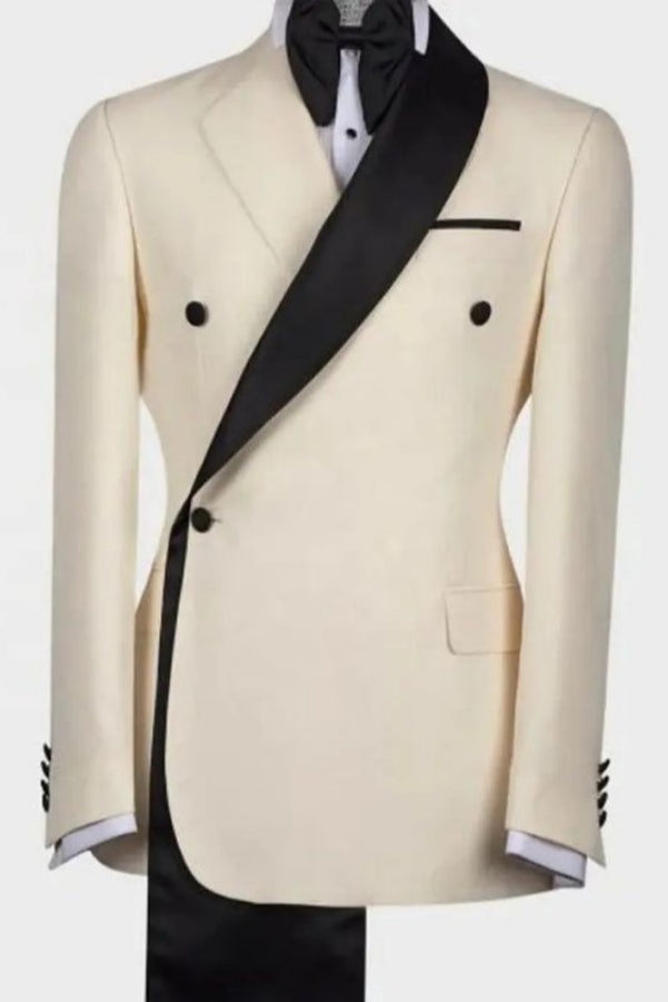 Chic Beige Shawl Lapel Close Fitting Prom Men Suits