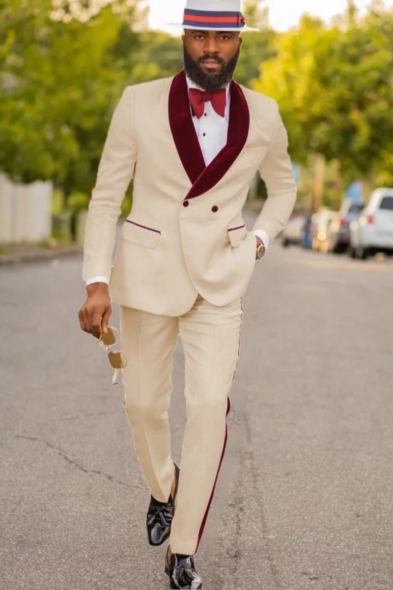 Chic Ivory Shawl Lapel Double Breasted Men's Wedding Suits