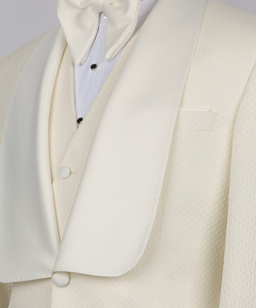 Charming Ivory Jacquard Shawl Lapel Wedding Suits With Waistcoat