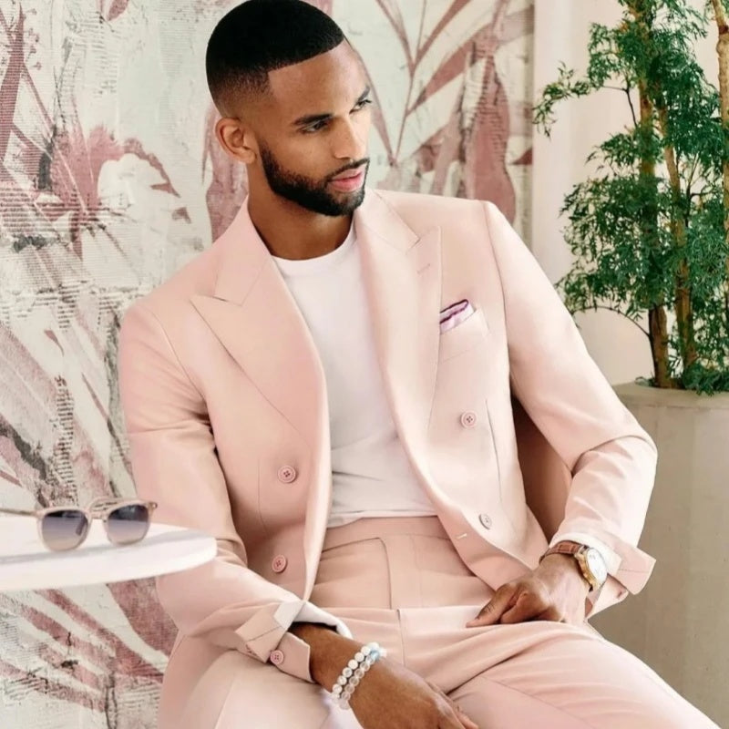 Stylish Pink Peaked Lapel Close Fitting Prom Men Suits