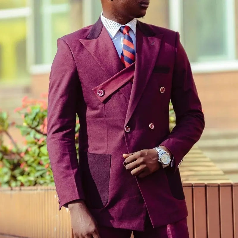 Chic Plum Bespoke Double Breasted Prom Suits For Men