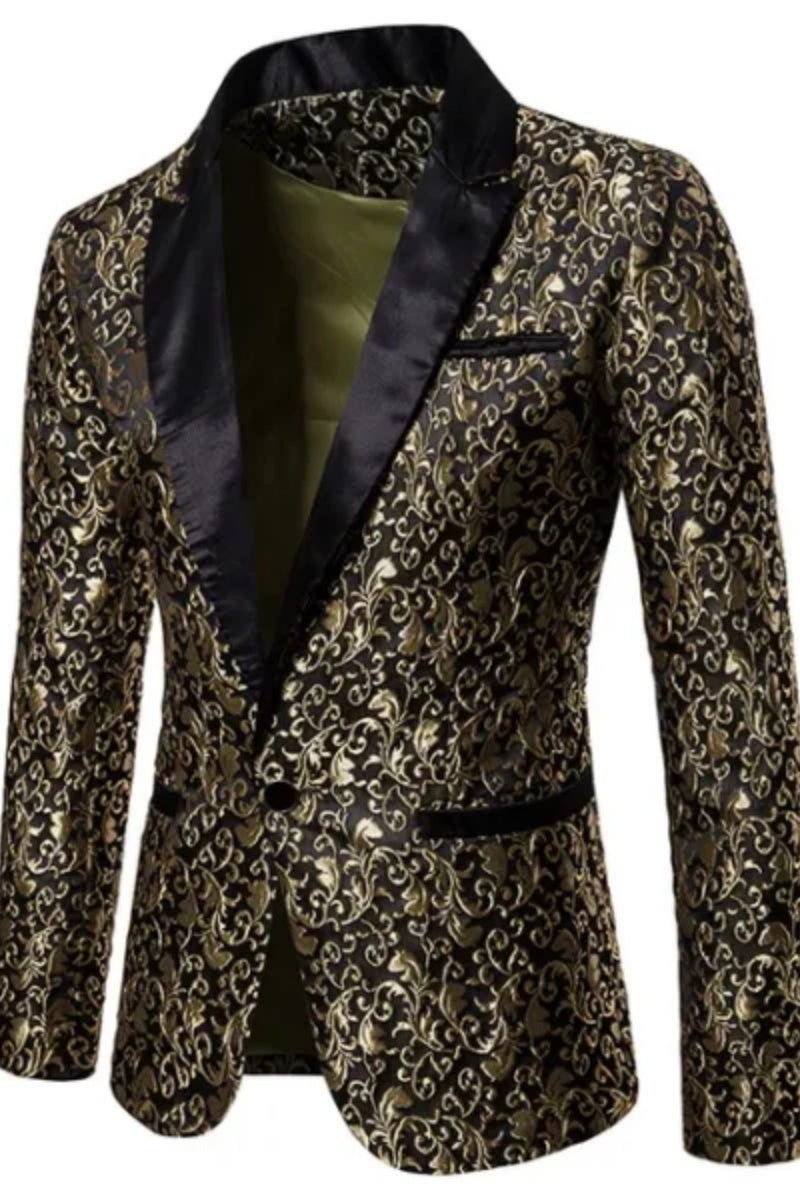 Gorgeous Jacquard Slim Fit Mens Blazer with Silk Lapel