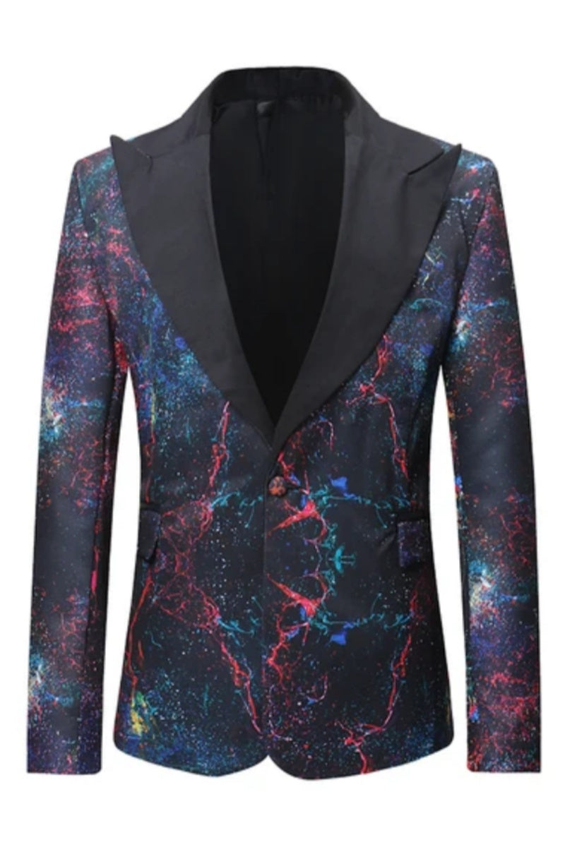Stylish Floral Printed One Button Men's Blazer