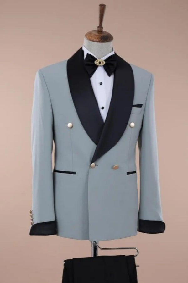 Charming Light Blue Shawl Lapel Wedding Suits