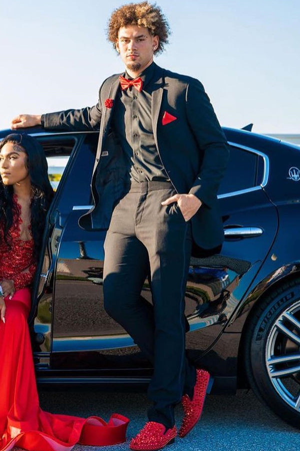 Men's Black Slim Fit Notched Lapel Prom Suit