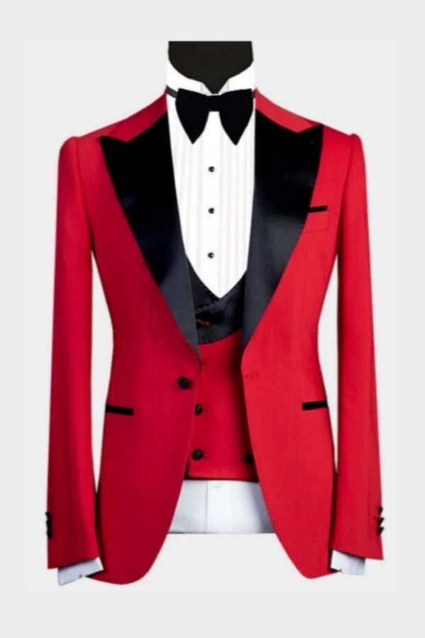 Glamorous Red Stylish 3 Pieces Peaked Lapel Prom Suits