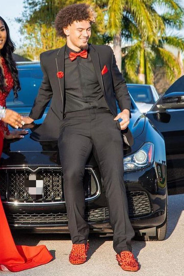 Men's Black Slim Fit Notched Lapel Prom Suit