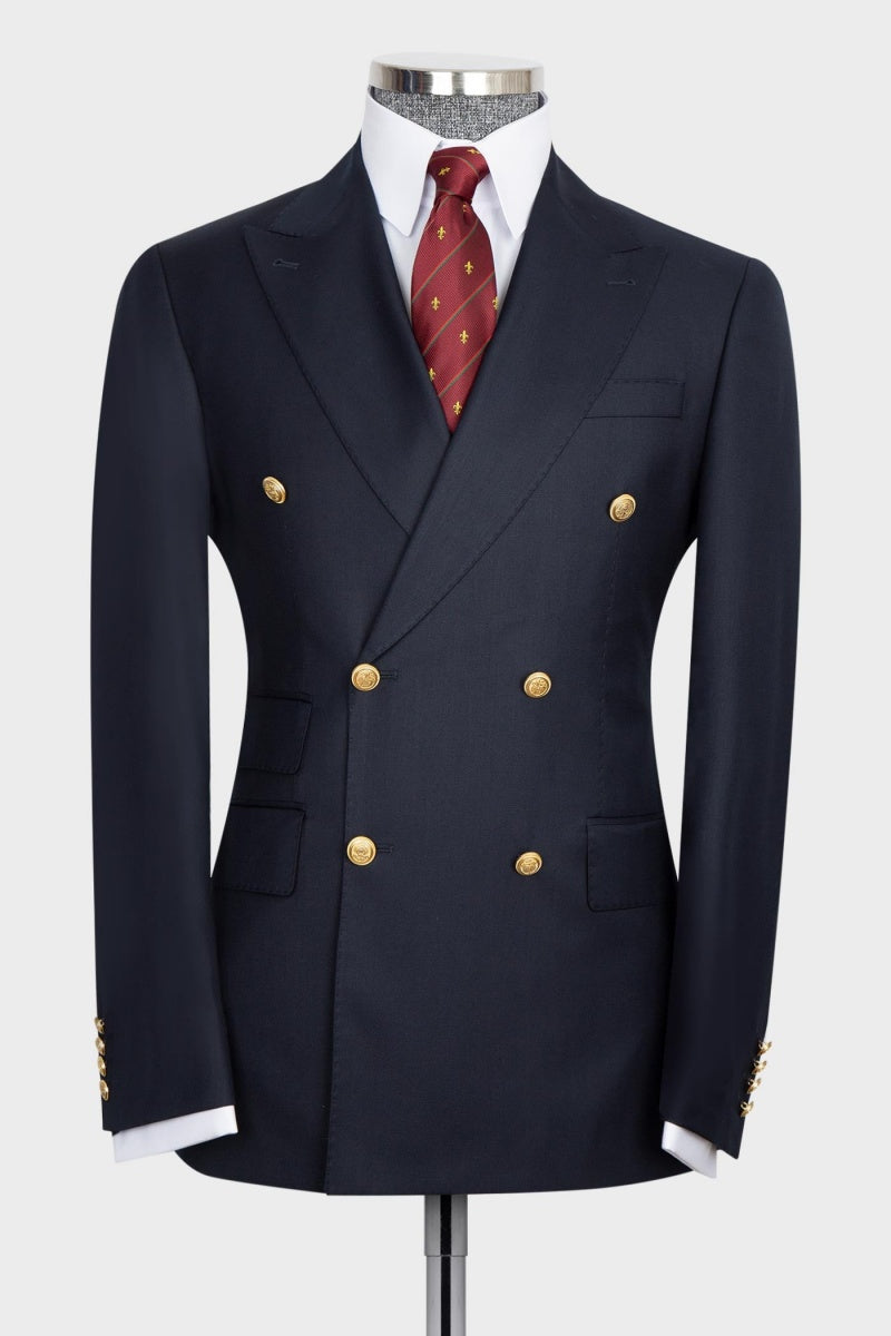 New Arrival Dark Blue Double Breasted Slim Fit Business Men Suits
