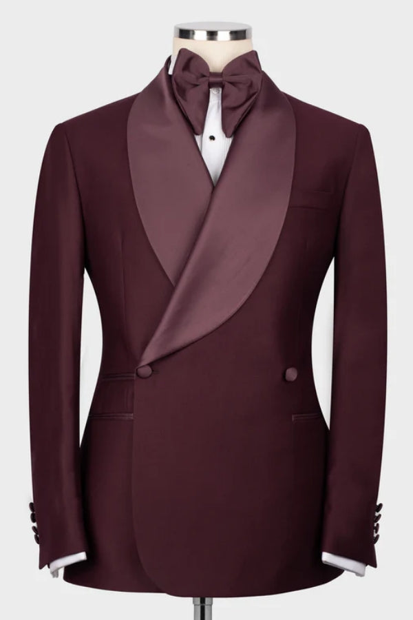 Glamorous Burgundy Shawl Lapel Fashion Wedding Suits