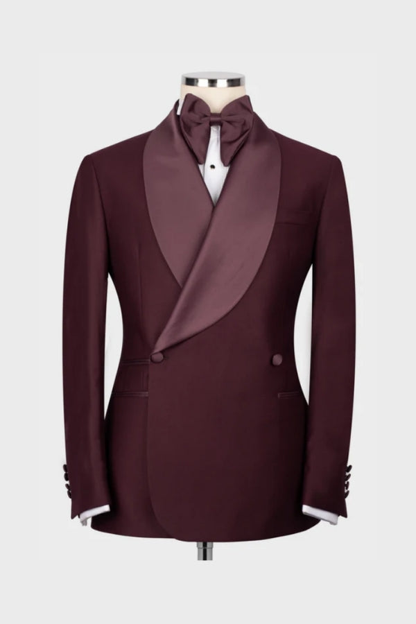 Glamorous Burgundy Shawl Lapel Fashion Wedding Suits