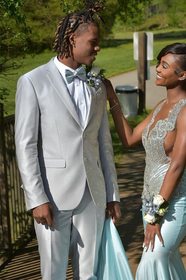 Modern Light Gray Notched Lapel Newest Prom Men Suits