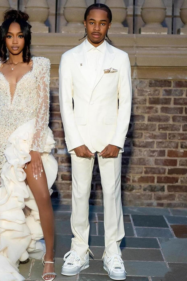 Gentle White Peaked Lapel Bespoke Prom Men Suits