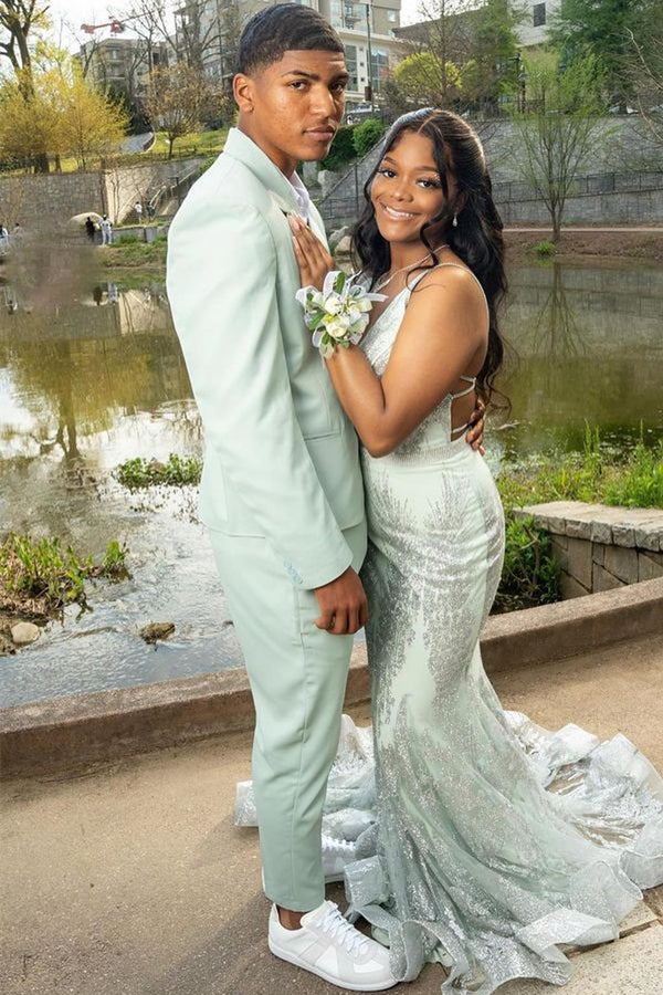 Chic Sage Green Notched Lapel Prom Suit For Men