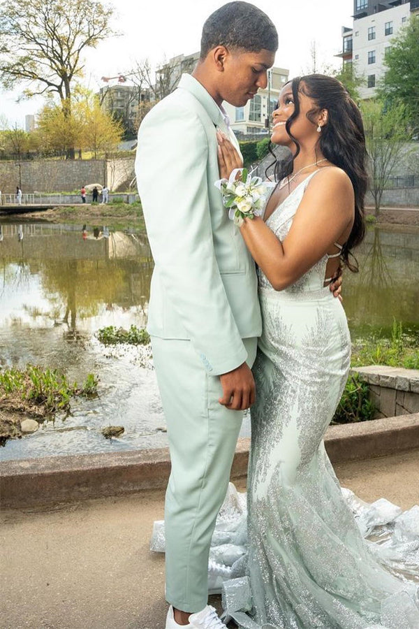 Chic Sage Green Notched Lapel Prom Suit For Men
