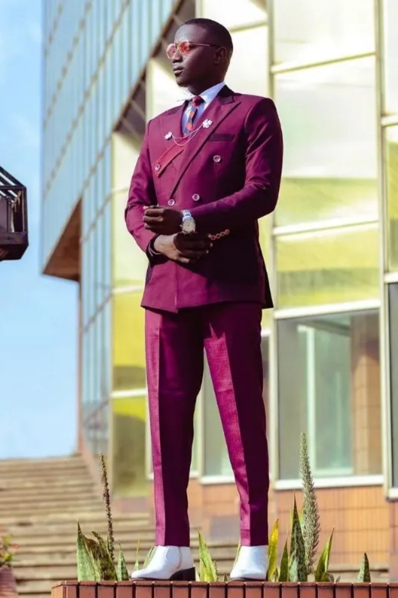 Chic Plum Bespoke Double Breasted Prom Suits For Men