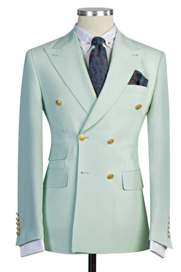 Modern Mint Green Peaked Lapel Double Breasted Prom Suits