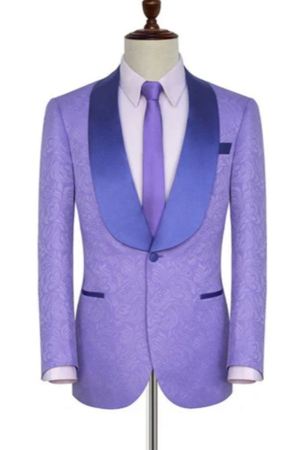 Modern Purple Jacquard Shawl Lapel Fancy Wedding Suits