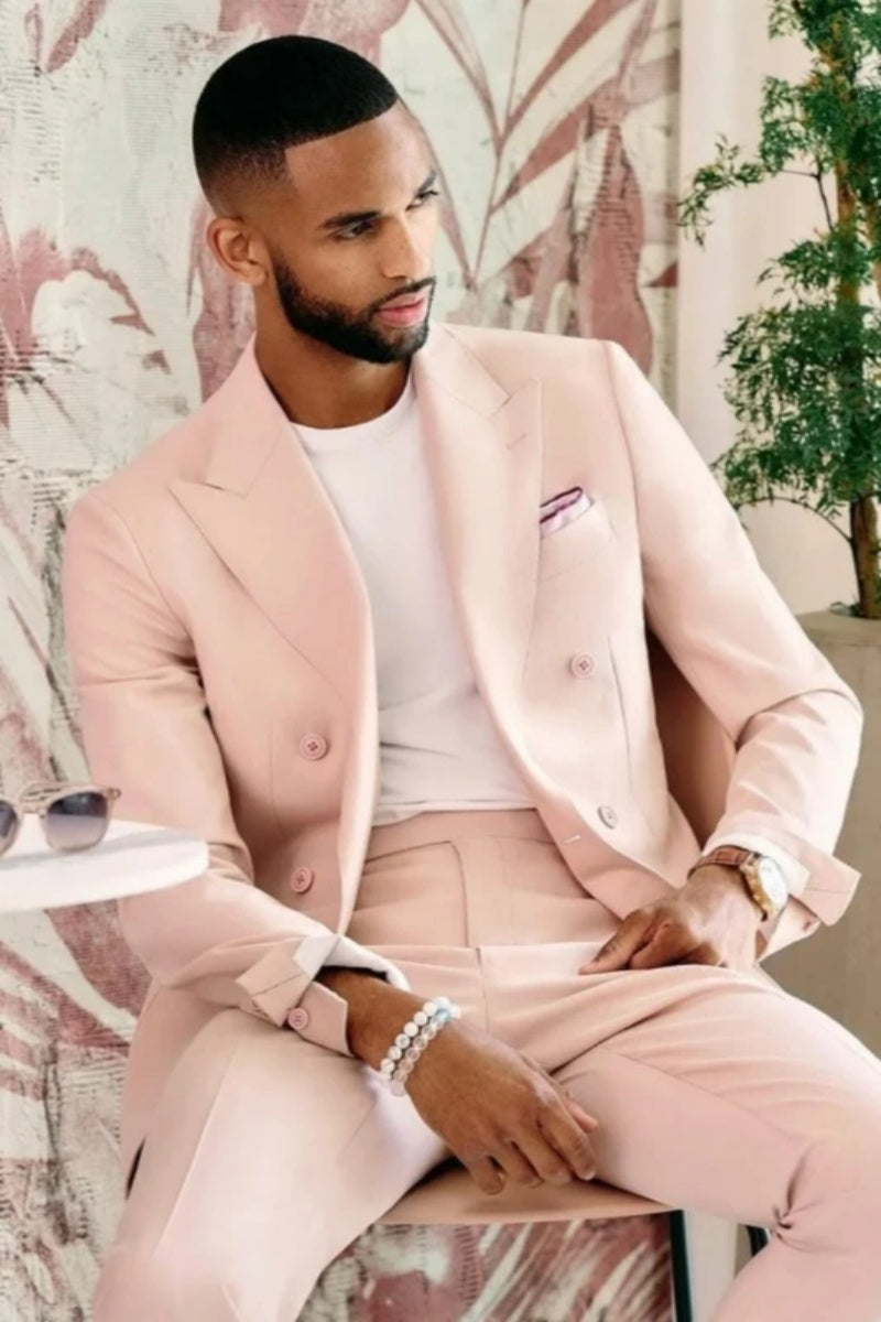 Stylish Pink Peaked Lapel Close Fitting Prom Men Suits