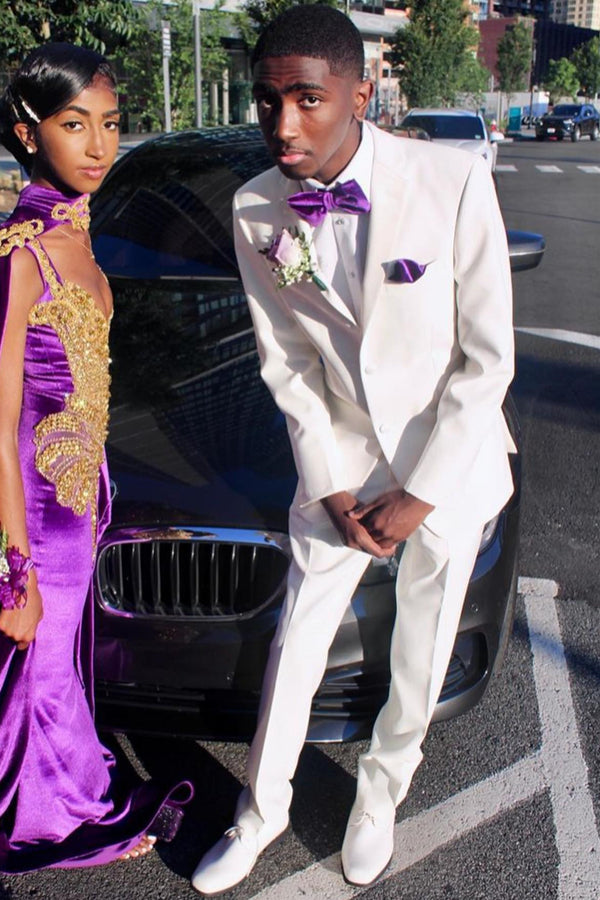 Classic White Notched Lapel Slim Fit Prom Men Suit