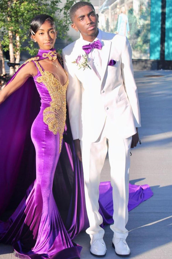 Classic White Notched Lapel Slim Fit Prom Men Suit