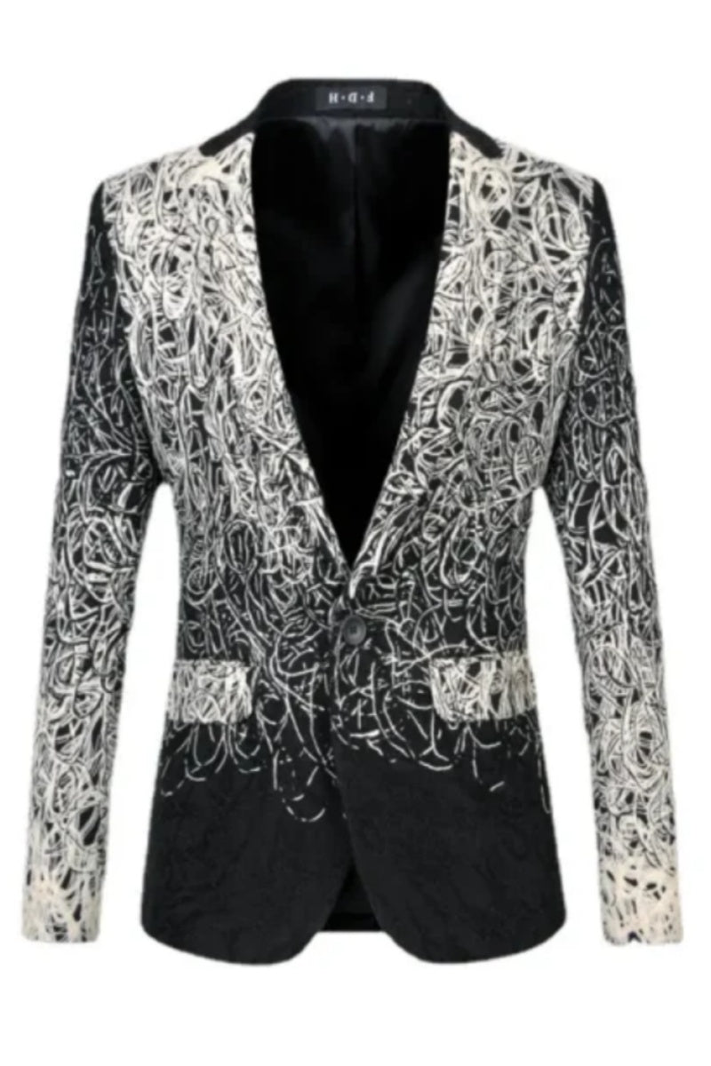 Modern Embroidery Notched Lapel Men's Jacket
