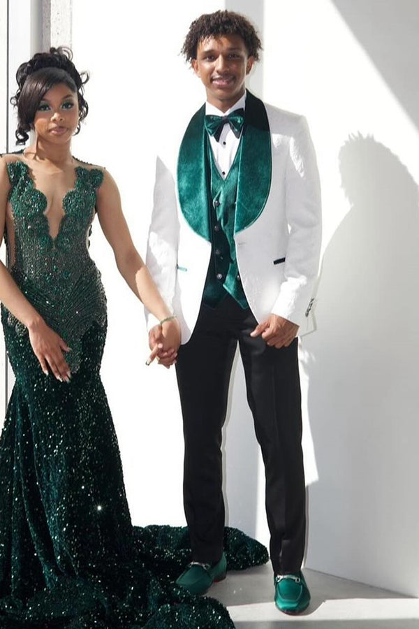 Classical White 3 Pieces Shawl Lapel Prom Men Suits