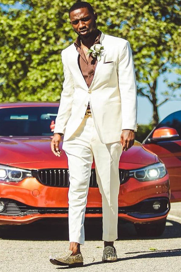 Fashion White Notched Lapel Close Fitting Prom Men Suit