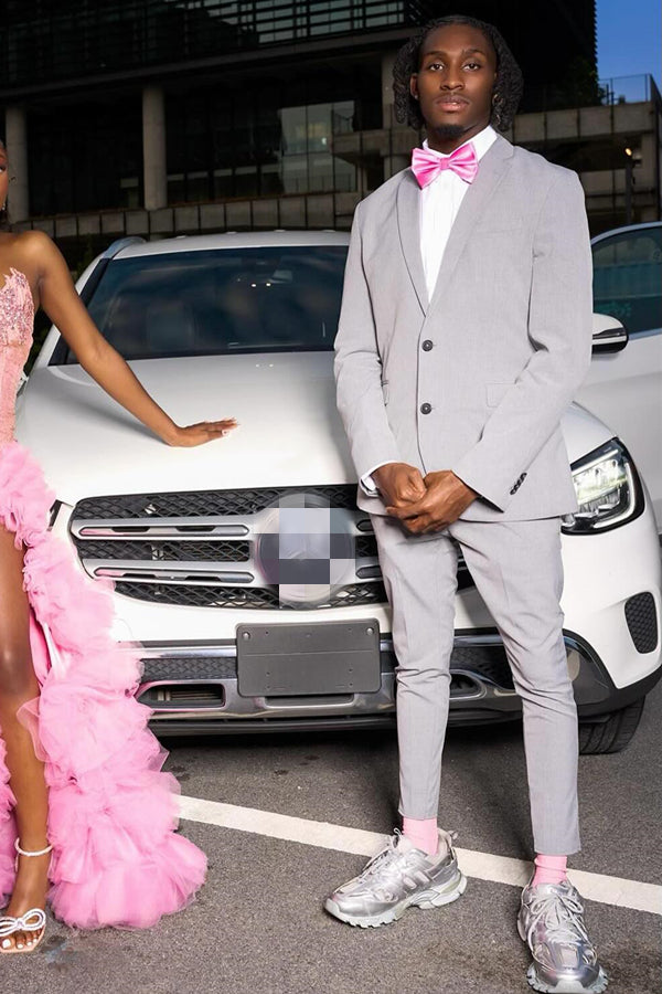 Newest Gray Notched Lapel Handsome Prom Men Suits