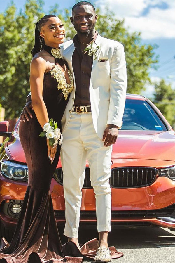 Fashion White Notched Lapel Close Fitting Prom Men Suit