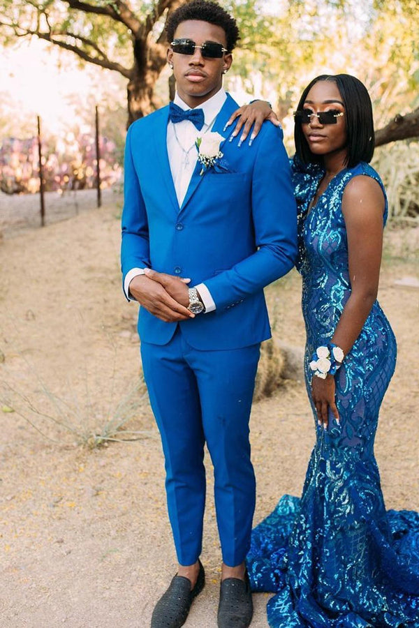 Royal Blue Notched Lapel Best Fitted Prom Men Suit