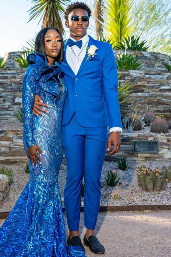 Royal Blue Notched Lapel Best Fitted Prom Men Suit