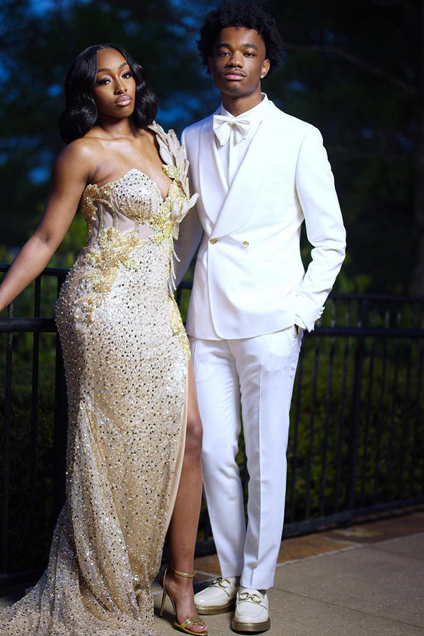 White Stylish Shawl Lapel Double Breasted Prom Men Suits