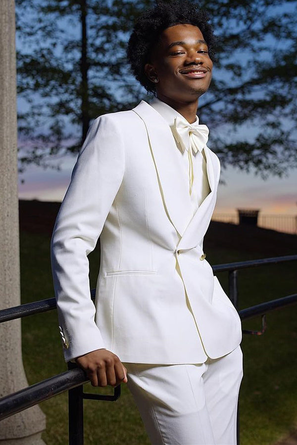White Stylish Shawl Lapel Double Breasted Prom Men Suits