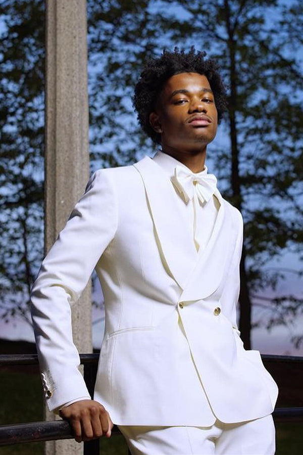 White Stylish Shawl Lapel Double Breasted Prom Men Suits
