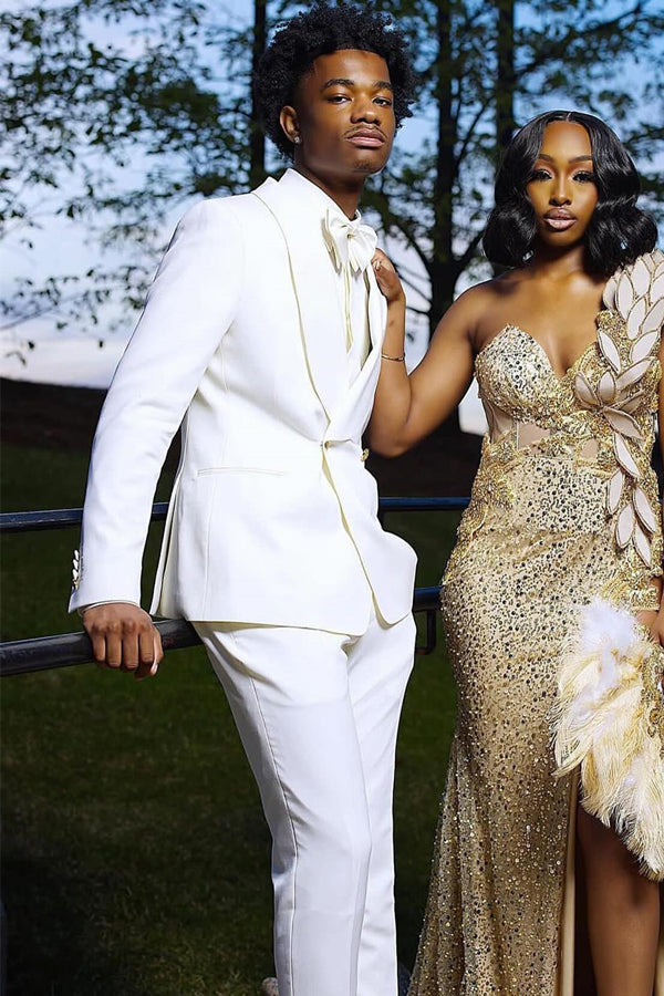 White Stylish Shawl Lapel Double Breasted Prom Men Suits