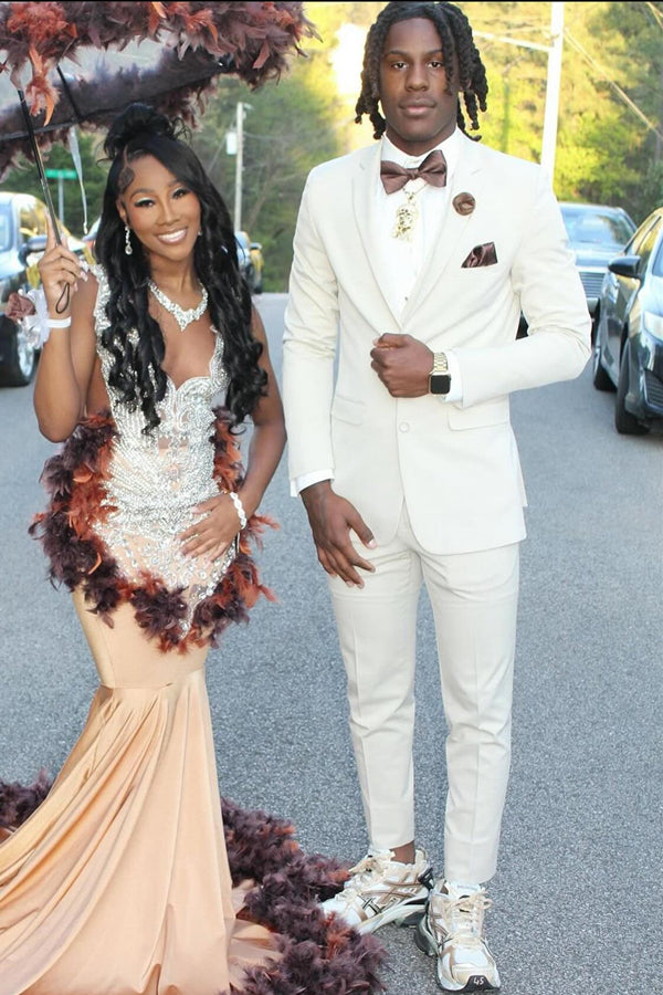 Newest White Trendy Notched Lapel Slim Fit Prom Men Suits