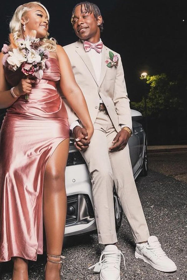 Handsome Beige Close Fitting Notched Lapel Prom Men Suits