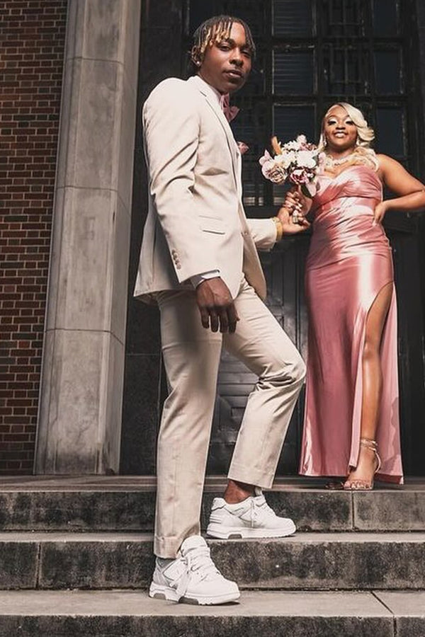 Handsome Beige Close Fitting Notched Lapel Prom Men Suits