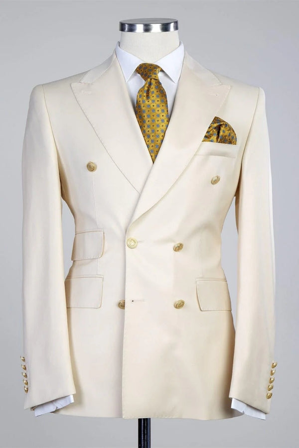 Stylish Off-White Peaked Lapel Double Breasted Prom Suits