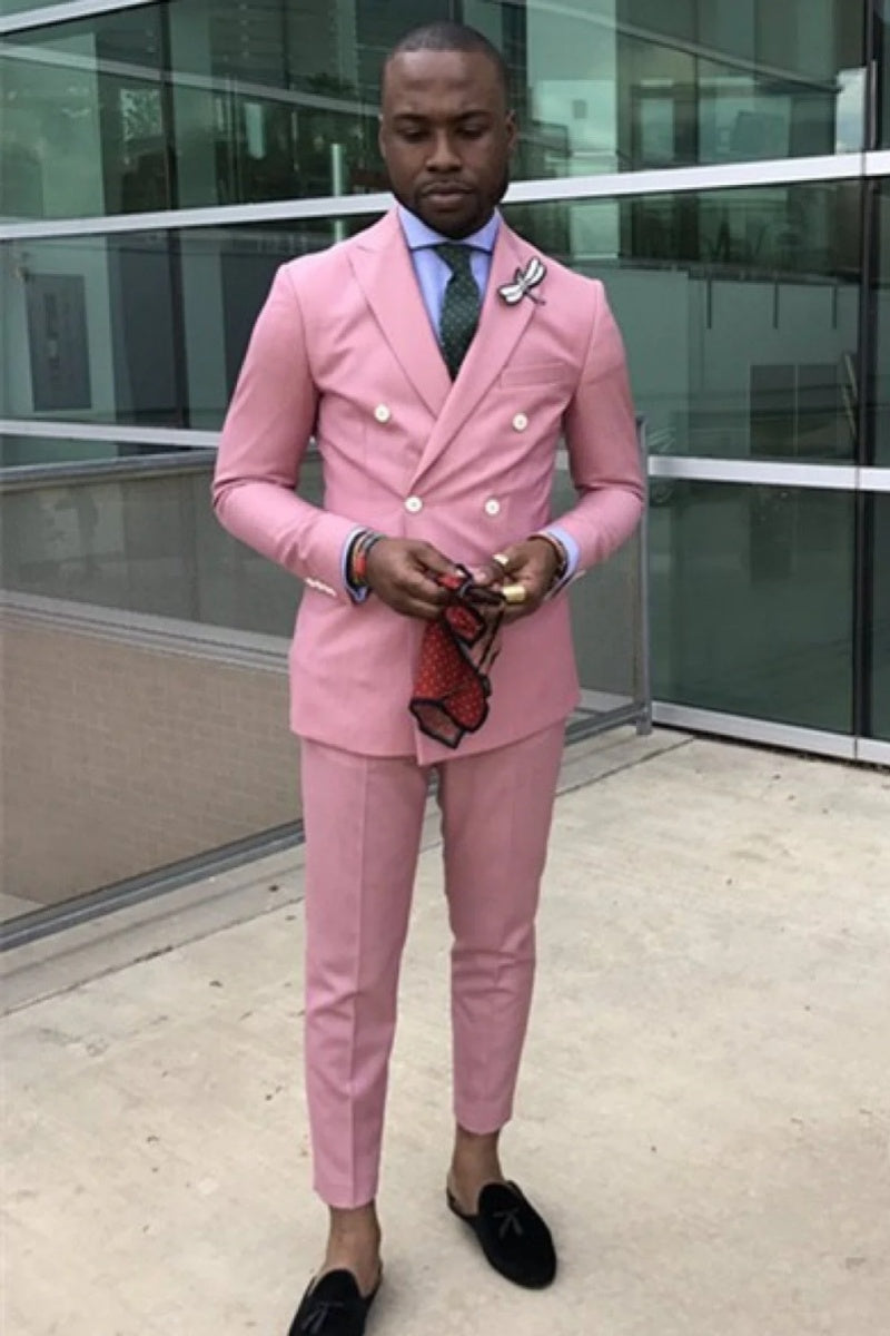 Fashion Pink Double Breasted Slim Fit Men Suits for Prom