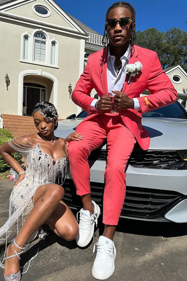 Chic Rose Red Bespoke Notched Lapel Prom Men Suits