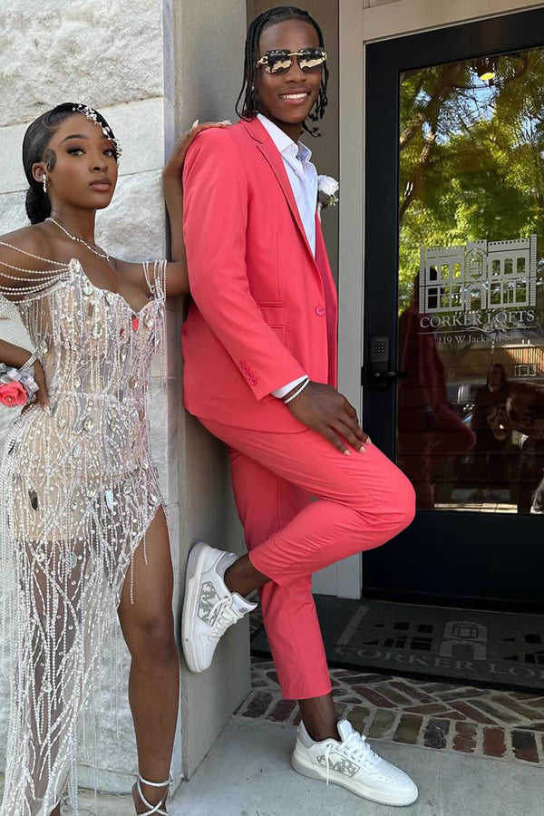 Chic Rose Red Bespoke Notched Lapel Prom Men Suits