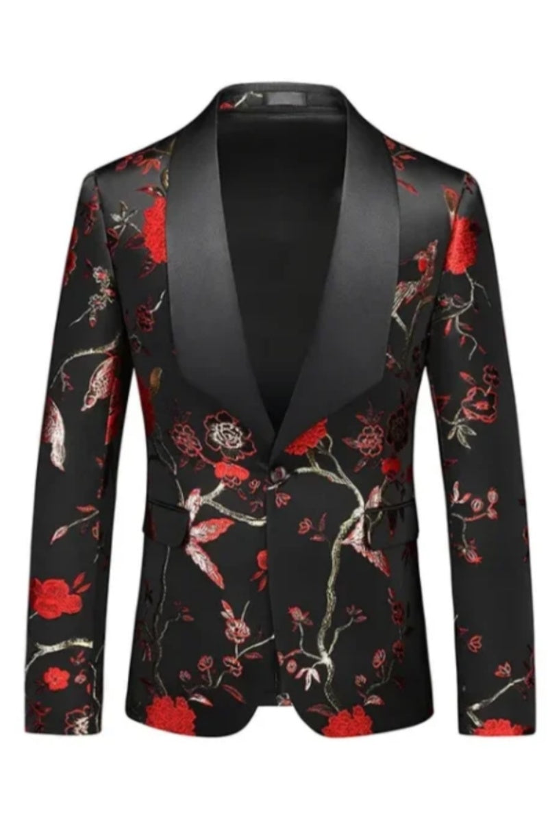 Stylish Flowers Hollow Out Slim Fit One Button Blazer